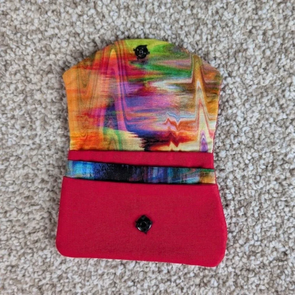 Pocket Wallet Credit Card Holder Red Bright Watercolors Interior‎ Small Clutch